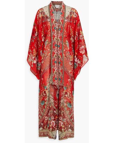 Camilla Crystal-embellished Printed Silk-chiffon Kaftan - Red