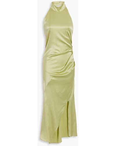 Helmut Lang Draped Silk-blend Satin Halterneck Midi Dress - Green