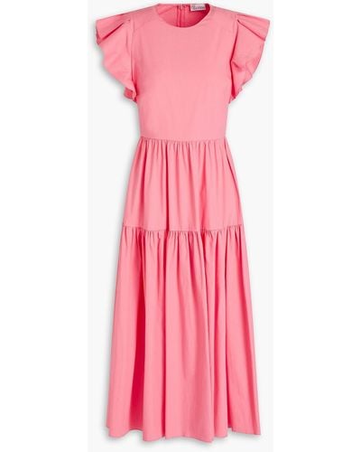RED Valentino Ruffled Tiered Stretch-cotton Poplin Midi Dress - Pink