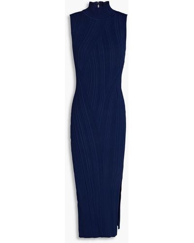Hervé Léger Ribbed-knit Midi Dress - Blue