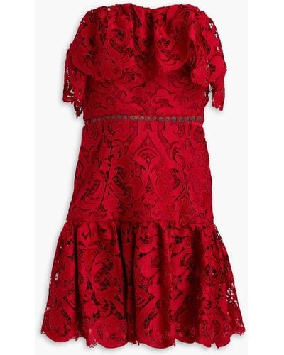 ML Monique Lhuillier Strapless Ruffled Lace Mini Dress - Red