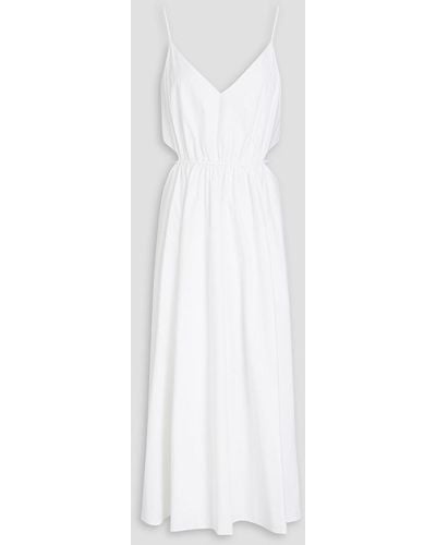 Halston Carmen Gathered Stretch-cotton Poplin Dress - White