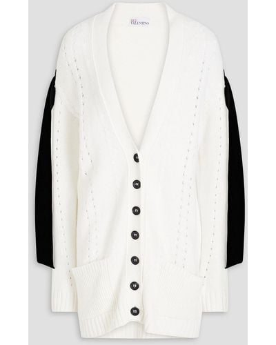 RED Valentino Bow-embellished Pointelle-knit Cardigan - White
