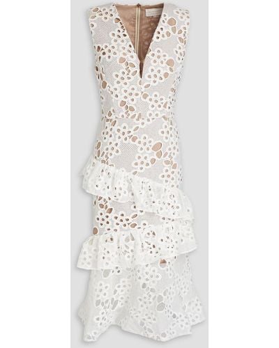 Bronx and Banco Donna Ruffled Lace Midi Dress - White
