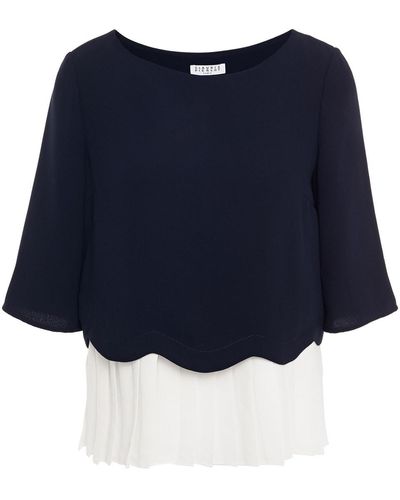 Claudie Pierlot Layered Two-tone Crepe And Pleated Chiffon Top - Blue