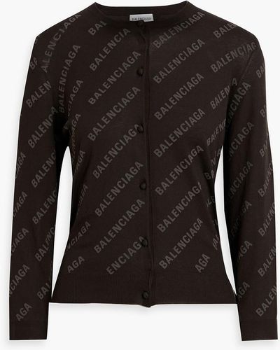 Balenciaga Logo-print Flocked Cotton Cardigan - Black