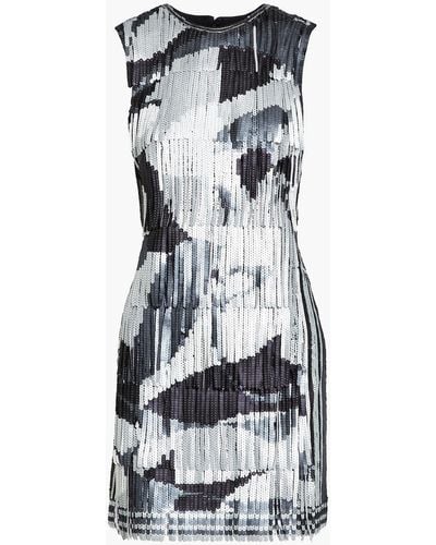 Emilio Pucci Fringed Printed Sequined Tulle Mini Dress - Black