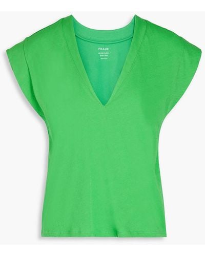 FRAME Le High Rise V Pima Cotton-jersey T-shirt - Green