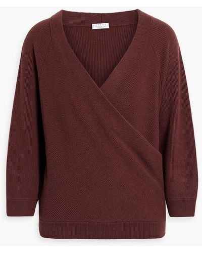 Brunello Cucinelli Wrap-effect Ribbed Cashmere Sweater - Purple