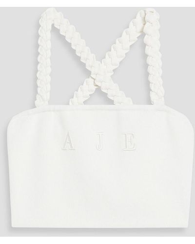 Aje. Cropped Embroidered Stretch-knit Top - White