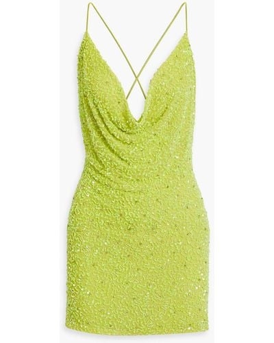 retroféte Mich Draped Embellished Tulle Mini Dress - Natural