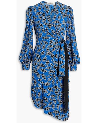 Diane von Furstenberg Evania Asymmetric Printed Crepe Wrap Dress - Blue