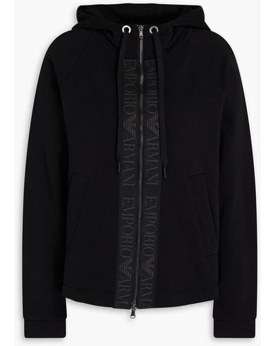Emporio Armani French Cotton-blend Terry Zip-up Hoodie - Black