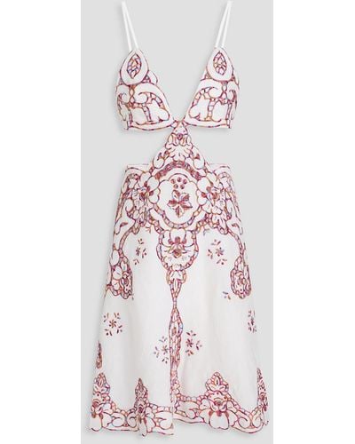 Costarellos Kleid aus leinen mit lochstickerei und cut-outs - Pink