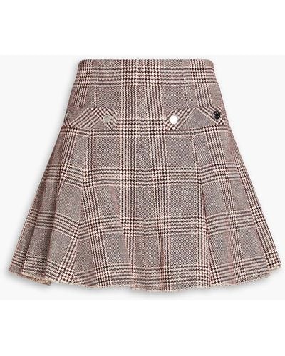 Maje Button-embellished Prince Of Wales Checked Cotton-blend Tweed Mini Skirt - Red
