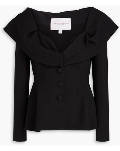 Carolina Herrera Fold-over Wool-crepe Peplum Jacket - Black