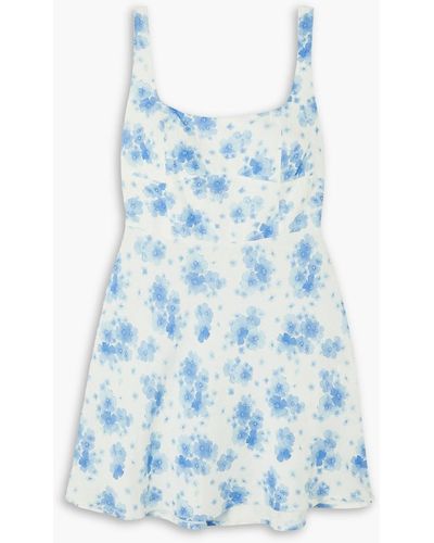 RIXO London Ronan Floral-print Linen-blend Mini Dress - Blue