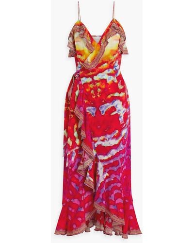 Camilla Embellished Printed Silk Crepe De Chine Maxi Wrap Dress - Red