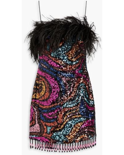 Rebecca Vallance Kaia feather-trimmed sequined tulle mini dress - Rot