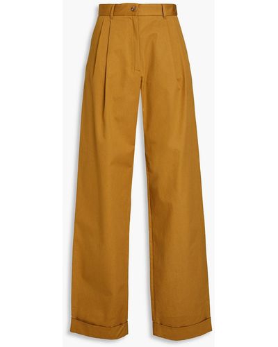 Bally Pleated Cotton-twill Wide-leg Pants - Brown