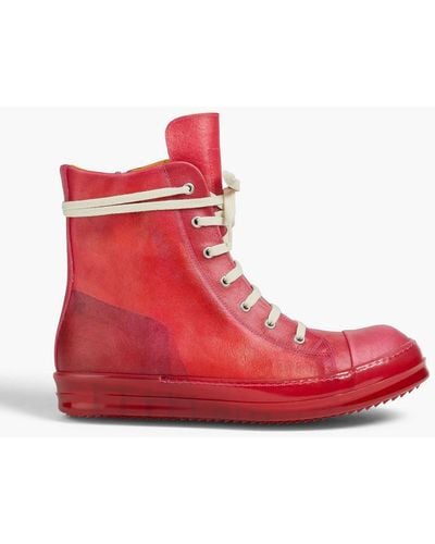 Rick Owens Geobasket Waxed Leather High-top Trainers - Red