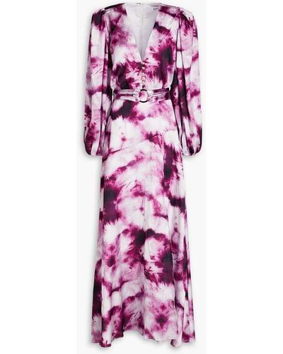 Elliatt Ivanna Belted Tie-dyed Satin Maxi Dress - Purple