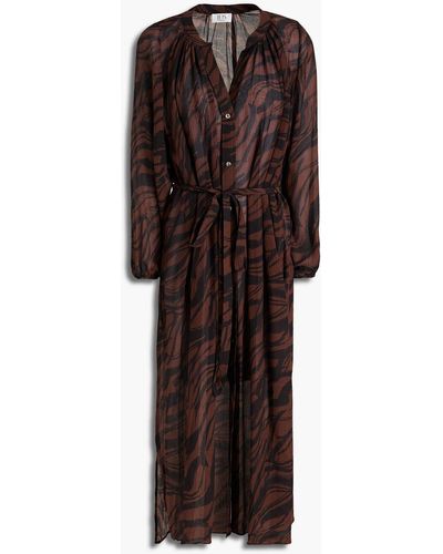 Jets by Jessika Allen Gathered Tiger-print Cotton And Silk-blend Crepon Midi Dress - Brown