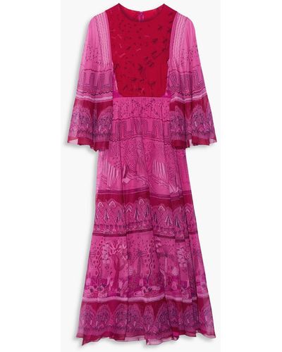Valentino Garavani Printed Silk-chiffon Maxi Dress - Purple