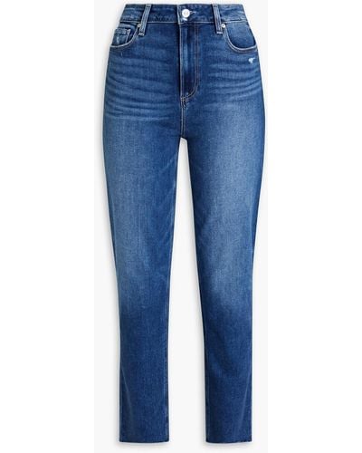 PAIGE Hoxton Distressed High-rise Straight-leg Jeans - Blue