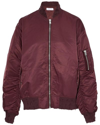 IRO Distressed Ruched Shell Bomber Jacket - Red