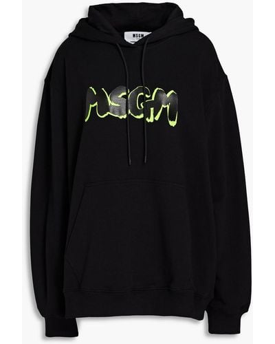 MSGM Oversized Logo-print French Cotton-terry Hoodie - Black