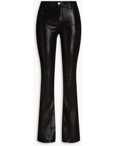 FRAME Le High Flare Glittered Suede Flared Trousers - Black