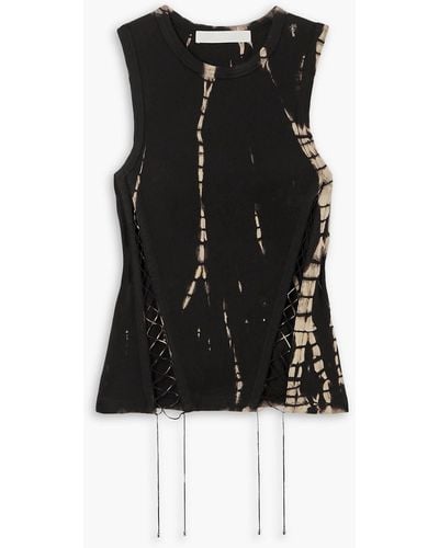 Dion Lee Lace-up Tie-dyed Stretch-cotton Jersey Tank - Black