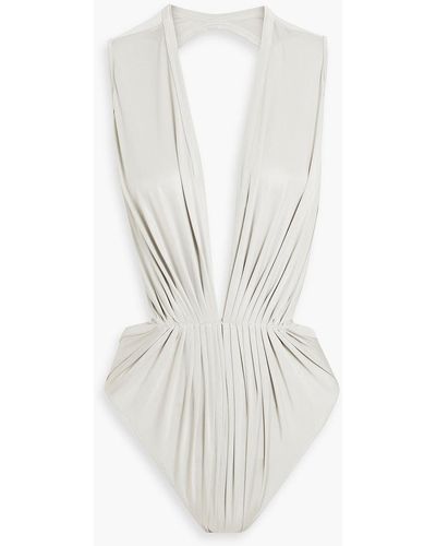 Rick Owens Gia Open-back Pleated Jersey Bodysuit - White