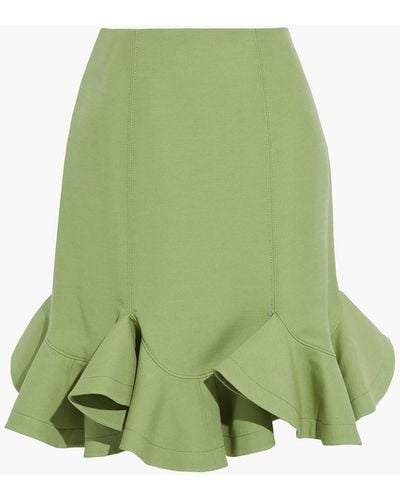Valentino Ruffled Wool And Silk-blend Crepe Skirt - Green