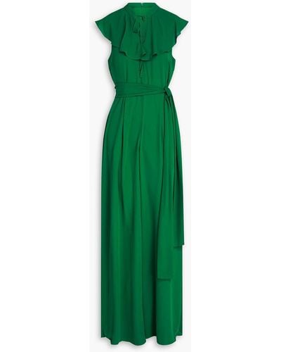 Mikael Aghal Ruffled Pleated Crepe Wide-leg Jumpsuit - Green