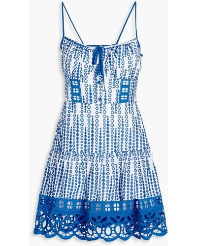 Charo Ruiz Cordoba Tie-detailed Broderie Anglaise Cotton-blend Mini Dress - Blue