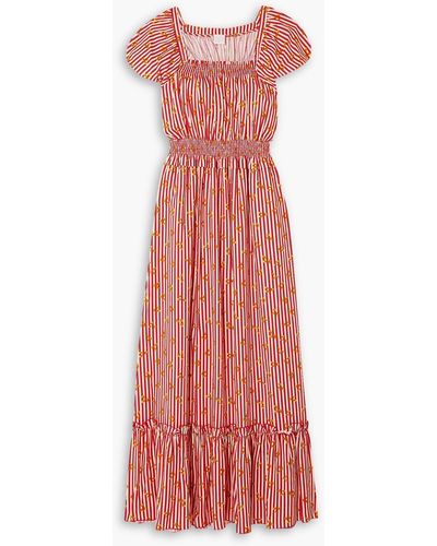 Loretta Caponi Stefania Gathe Printed Poplin Maxi Dress - Red