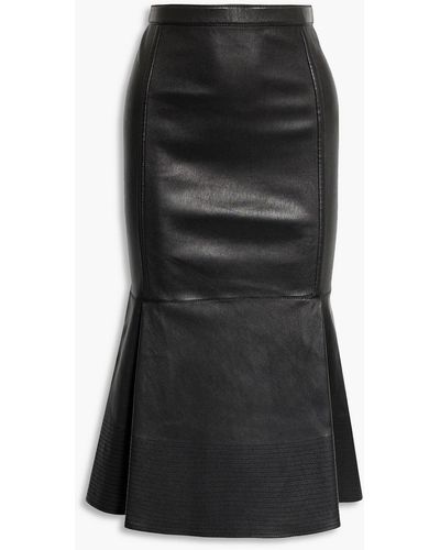 Valentino Garavani Fluted Leather Midi Skirt - Black