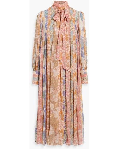 Zimmermann Pussy-bow Printed Chiffon Midi Dress - Pink