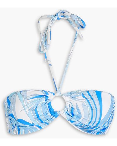 Melissa Odabash Janeiro Ruched Printed Bandeau Bikini Top - Blue