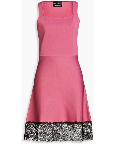 Boutique Moschino Lace-trimmed Stretch-knit Dress - Pink