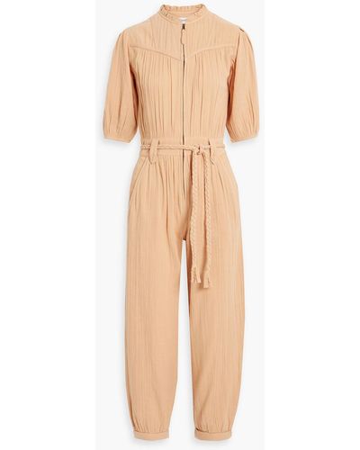 Joie Loomis Cropped Gathered Cotton-gauze Jumpsuit - Natural
