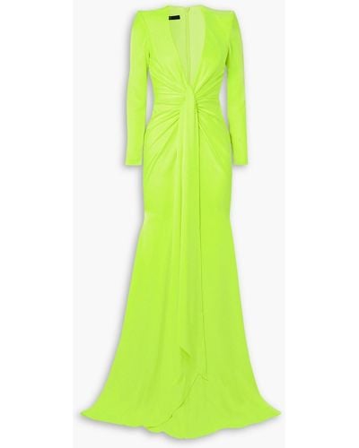 Alex Perry Quinn Tie-front Neon Satin-crepe Gown - Green