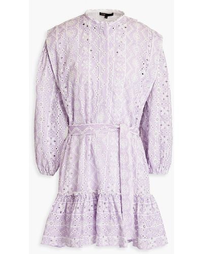 Maje Striped Broderie Anglaise Cotton Mini Dress - Purple