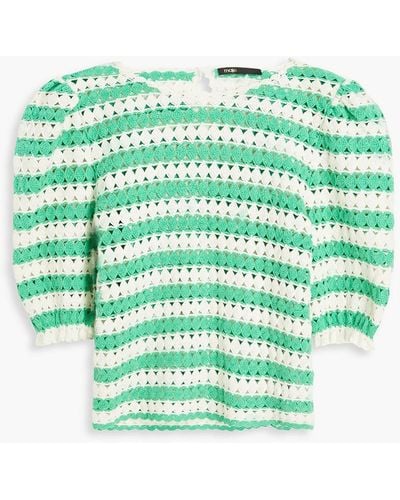 Maje Striped Crocheted Cotton Top - Green