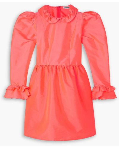 BATSHEVA Ruffled Neon Taffeta Mini Dress - Red