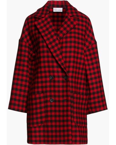 RED Valentino Double-breasted Gingham Wool-blend Tweed Coat - Red