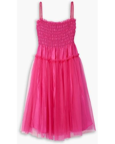 Molly Goddard Curtis Shirred Layered Tulle Midi Dress - Pink