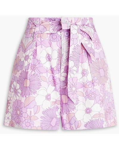 Antik Batik Paula Pleated Floral-print Cotton-poplin Shorts - Purple